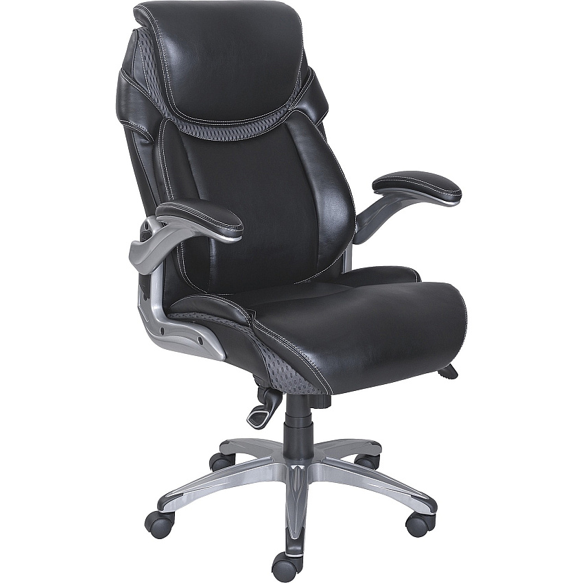 Lorell Wellness by Design Mesh Executive Office Chair Black Seat Color - Bonded Leather Seat Material - Black Back Color - Bonded Leather Back Material - High Back - 5-star Base - Armrest - 1 Each (LLR47921)