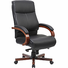 Lorell Executive High-Back Wood Finish Office Chair Black Seat Color - Leather Seat Material - Black Back Color - Leather Back Material - High Back - 1 Each (LLR69531)