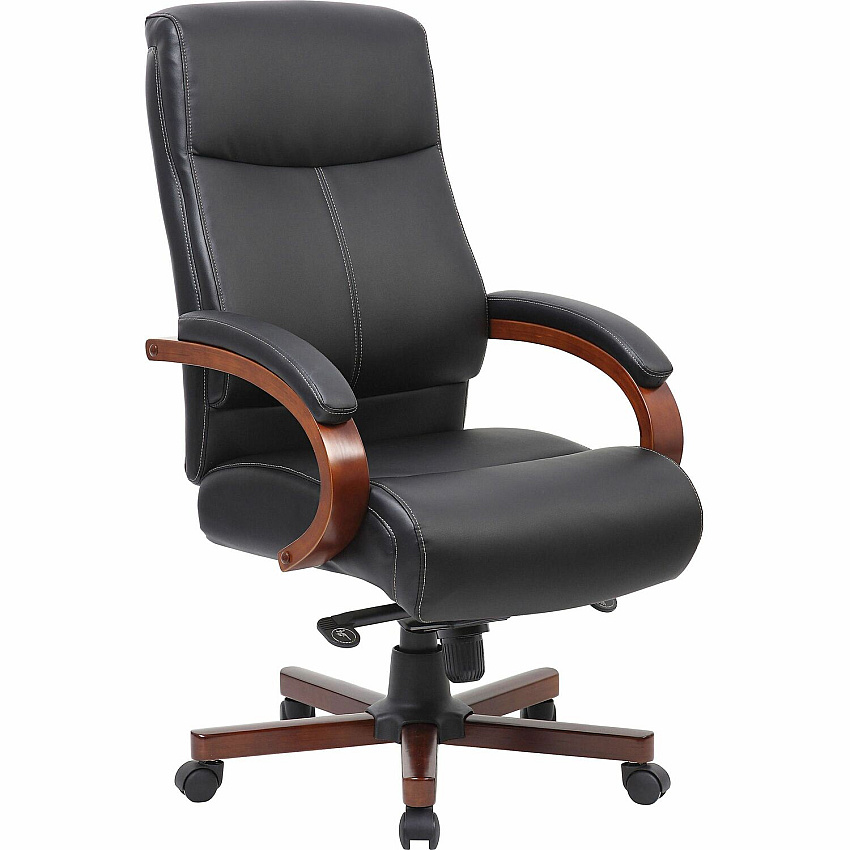 Lorell Executive High-Back Wood Finish Office Chair Black Seat Color - Leather Seat Material - Black Back Color - Leather Back Material - High Back - 1 Each (LLR69531)