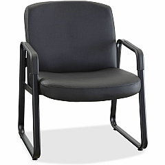 Lorell Deluxe Guest Seating Big & Tall Guest Chair with Arms Leather, Plywood Seat Material - Leather, Plywood Back Material - Powder Coated Frame Color - Metal Frame Material - Sled Base - Black - 1 Each (LLR84587) Lorell Deluxe Guest Seating Big & Tall Guest Chair with Arms Leather, Plywood Seat Material - Leather, Plywood Back Material - Powder Coated Frame Color - Metal Frame Material - Sled Base - Black - 1 Each (LLR84587)