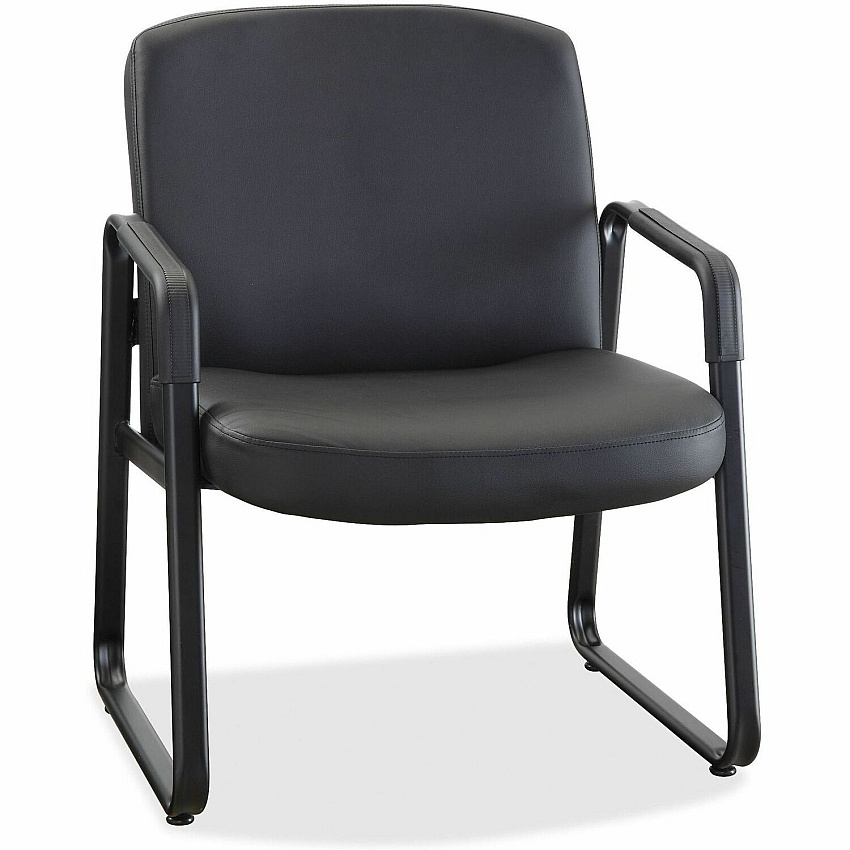 Lorell Deluxe Guest Seating Big & Tall Guest Chair with Arms Leather, Plywood Seat Material - Leather, Plywood Back Material - Powder Coated Frame Color - Metal Frame Material - Sled Base - Black - 1 Each (LLR84587)