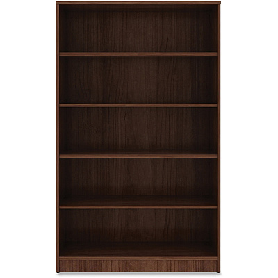 Lorell Laminate Bookcase 0.7" Thickness Shelf, 60" Height x 36" Width x 12" Depth - 5 Shelve(s) - 4 Adjustable Shelf(ves) - Square Edge - Material: Thermofused Laminate (TFL) - Finish: Walnut - 1 Each (LLR99789)