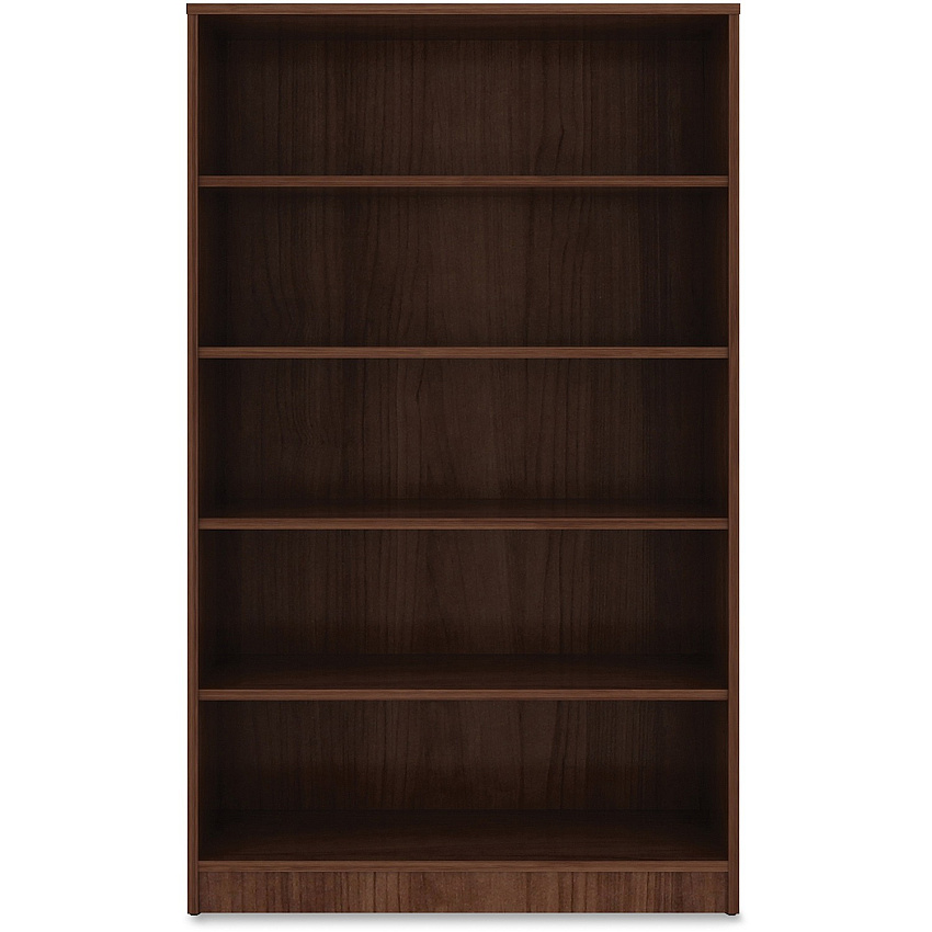 Lorell Laminate Bookcase 0.7" Thickness Shelf, 60" Height x 36" Width x 12" Depth - 5 Shelve(s) - 4 Adjustable Shelf(ves) - Square Edge - Material: Thermofused Laminate (TFL) - Finish: Walnut - 1 Each (LLR99789)