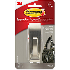 Command Large Modern Reflections Hook 5 lb (2.27 kg) Capacity - for Painted Surface, Wood, Tile - Metal - Brushed Nickel - 1 Pack (MR03BNES) Command Large Modern Reflections Hook 5 lb (2.27 kg) Capacity - for Painted Surface, Wood, Tile - Metal - Brushed Nickel - 1 Pack (MR03BNES)