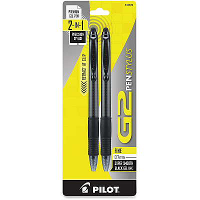 G2 Retractable Gel Ink Rolling Ball Pens Fine Pen Point - 0.7 mm Pen Point Size - Refillable - Black Gel-based Ink - Gray Plastic Barrel - Retractable - Pocket Clip, Smooth Writing, Long Lasting, Comfortable, Anti-fatigue, Stylus, Rubber Grip, Qui (34309)