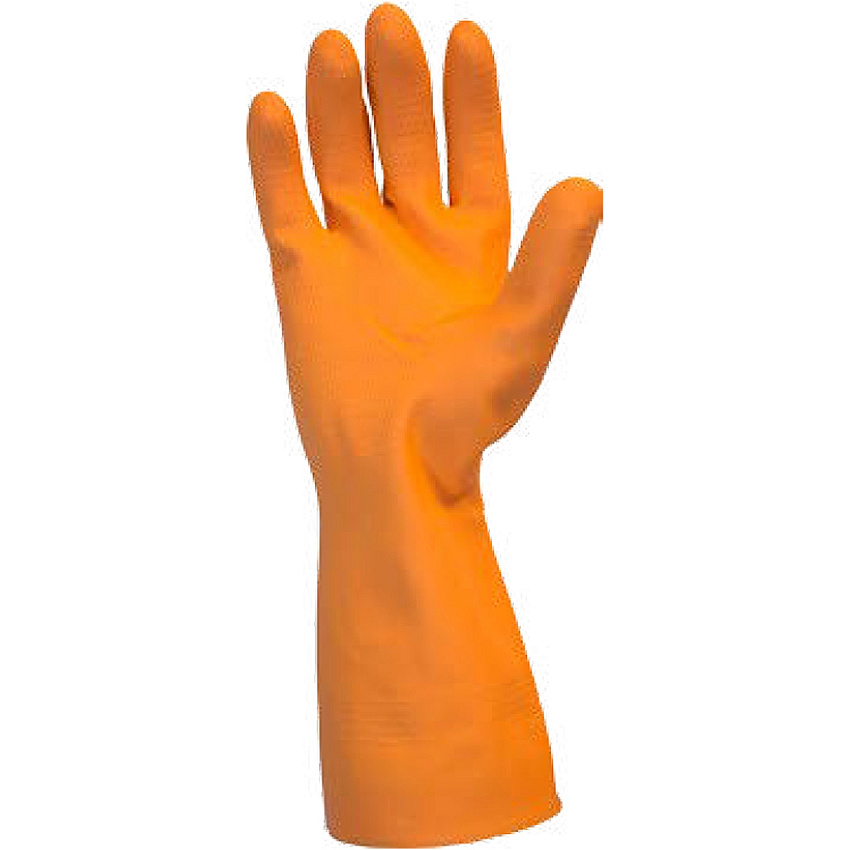 Safety Zone Orange Neoprene Latex Blend Flock Lined Latex Gloves 28 mil Thickness x 12" Glove Length - Chemical Protection - Small Size - Orange - Fish Scale Grip, Flock-lined - For Dishwashing, Cleaning, Meat Processing - 12 / Dozen (GRFOSM1SF)