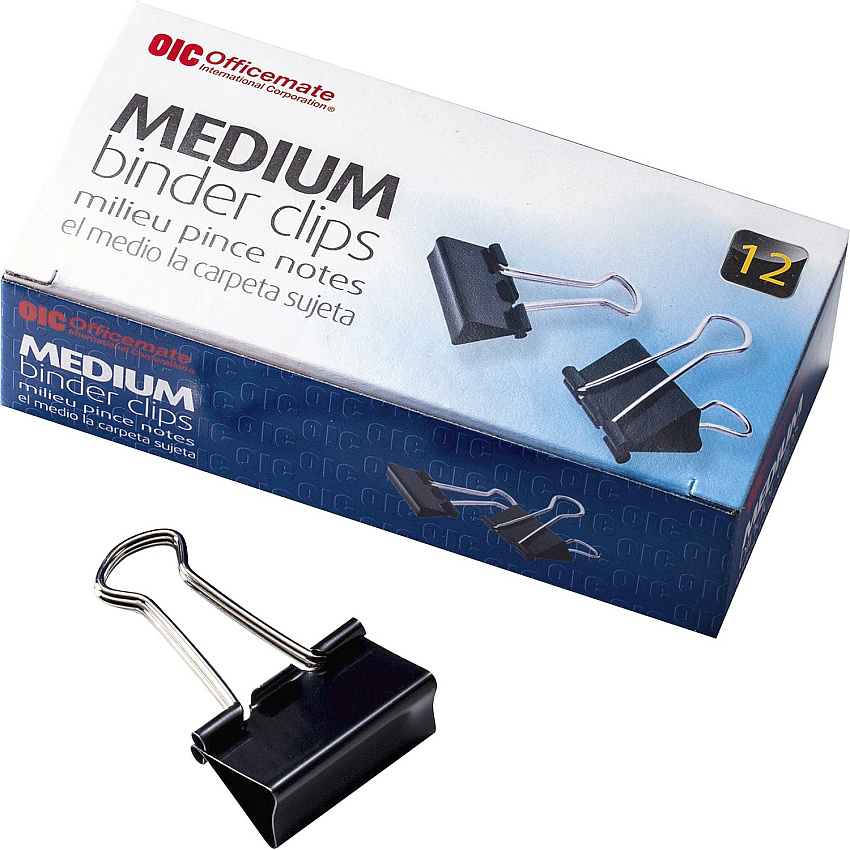 Officemate Binder Clips Medium - 9" Length x 2.4" Width - 0.62" Size Capacity - for File - Corrosion Resistant, Durable - Black - 12/Box - 12 / Pack (99050PK)