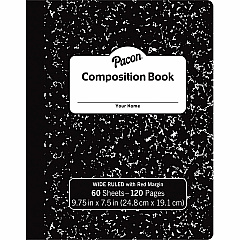 Pacon Composition Book 60 Sheets - Wide Ruled Front Ruling - 0.37" Ruled - 7 1/2" x 9 3/4" Sheet Size - Black Marble Cover - 72 / Carton (MMK37118) Pacon Composition Book 60 Sheets - Wide Ruled Front Ruling - 0.37" Ruled - 7 1/2" x 9 3/4" Sheet Size - Black Marble Cover - 72 / Carton (MMK37118)