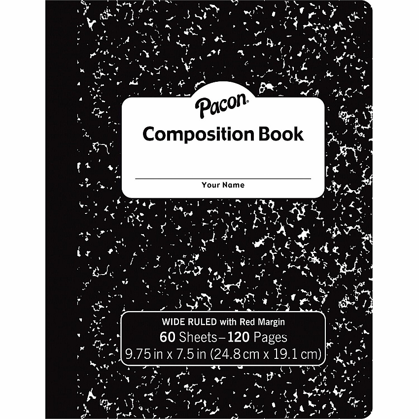 Pacon Composition Book 60 Sheets - Wide Ruled Front Ruling - 0.37" Ruled - 7 1/2" x 9 3/4" Sheet Size - Black Marble Cover - 72 / Carton (MMK37118)