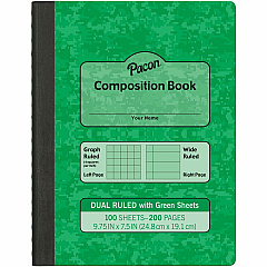 Pacon Dual Ruled Composition Book Plain - Quad Ruled, Wide Ruled Front Ruling - 9.75" Height x 7.5" Width x 0.5" Length - Green Cover - 24 / Carton (MMK37162)