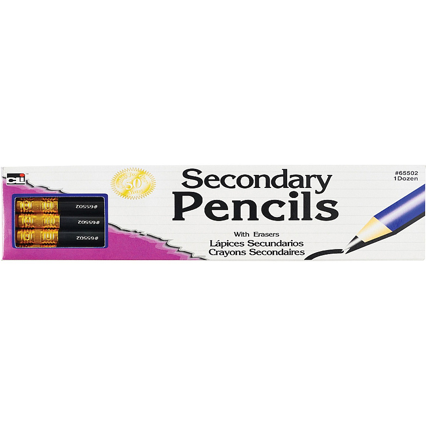 Charles Leonard Secondary Pencils with Eraser Black Lead - Blue Barrel - 12/Pack - 12 / Box (65502)