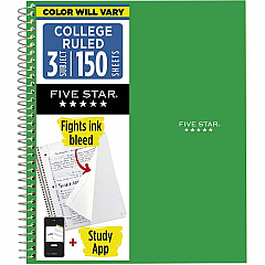 Acco Five Star College Ruled 3 - subject Notebook - Letter 150 Sheets - Wire Bound - College Ruled Front Ruling - Letter - 8 1/2" x 11" Sheet Size - Green Kraft Cover - 1 Each (72067) Acco Five Star College Ruled 3 - subject Notebook - Letter 150 Sheets - Wire Bound - College Ruled Front Ruling - Letter - 8 1/2" x 11" Sheet Size - Green Kraft Cover - 1 Each (72067)