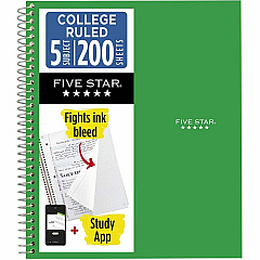 Acco Five Star Wirebound College Rule 5 - subject Notebook - Letter 200 Sheets - Wire Bound - College Ruled Front Ruling - Letter - 8 1/2" x 11" Sheet Size - Green Cover - 1 Each (72079) Acco Five Star Wirebound College Rule 5 - subject Notebook - Letter 200 Sheets - Wire Bound - College Ruled Front Ruling - Letter - 8 1/2" x 11" Sheet Size - Green Cover - 1 Each (72079)
