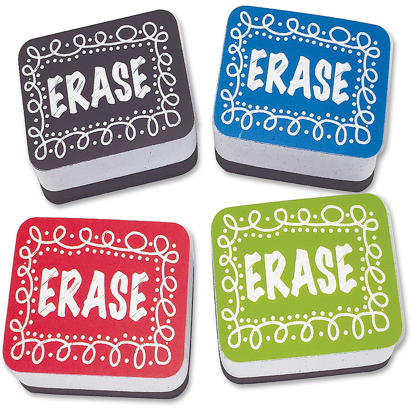 Ashley Chalk Design Mini Whiteboard Eraser 2" Width x 1.25" Length - Lightweight, Comfortable Grip - Multicolor - 10 / Pack (78002)