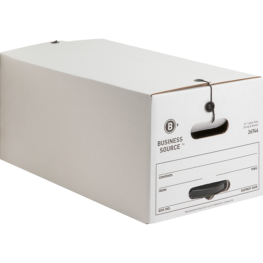 Business Source Medium Duty Letter Size Storage Box Internal Dimensions: 12" Width x 24" Depth x 10" Height - External Dimensions: 12.3" Width x 24.1" Depth x 10.8" Height - Media Size Supported: Letter - Stackable - White - Recycled - 12 / Car (BSN26746)