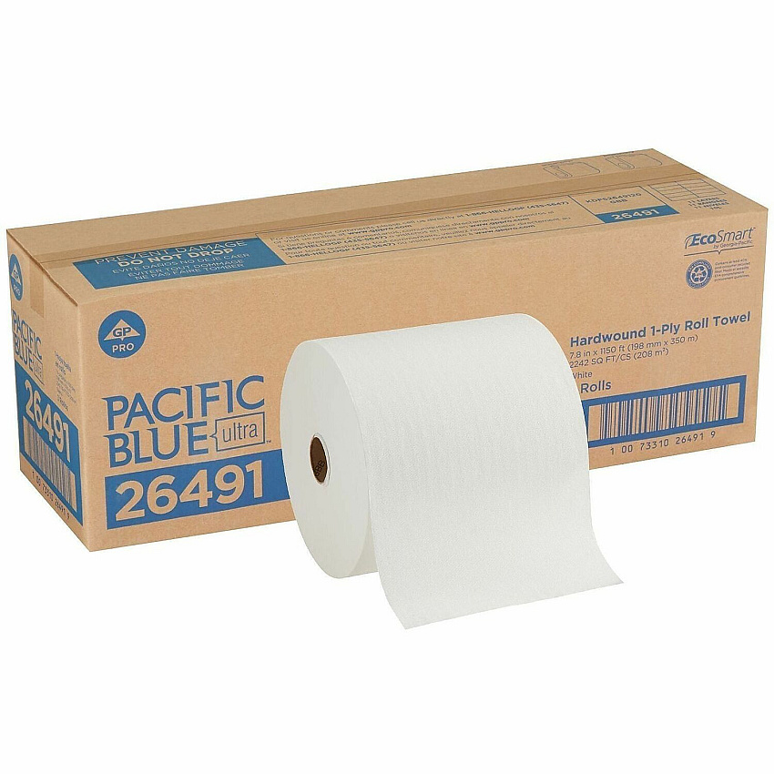 Pacific Blue Ultra High-Capacity Recycled Paper Towel Rolls 7.87" Width x 1150 ft Length - White - 3 Rolls Per Carton - 3 / Carton (26491)