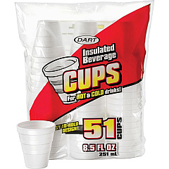 Dart 8.5 oz Insulated Beverage Cups 8.50 fl oz - White - Foam - Hot Drink, Cold Drink, Soft Drink, Coffee, Hot Chocolate, Iced Tea, Beverage - 51 / Pack (8RP51) Dart 8.5 oz Insulated Beverage Cups 8.50 fl oz - White - Foam - Hot Drink, Cold Drink, Soft Drink, Coffee, Hot Chocolate, Iced Tea, Beverage - 51 / Pack (8RP51)