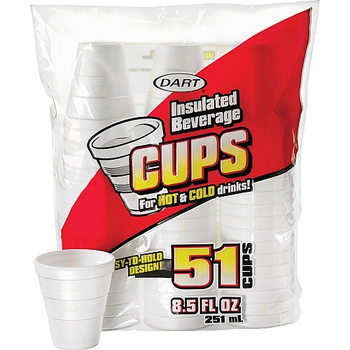 Dart 8.5 oz Insulated Beverage Cups 8.50 fl oz - White - Foam - Hot Drink, Cold Drink, Soft Drink, Coffee, Hot Chocolate, Iced Tea, Beverage - 51 / Pack (8RP51)