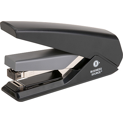 Business Source Full Strip Flat-Clinch Stapler Staples Upto 30 Sheet of 20lb Paper - Holds Upto 210 Staple - Full Strip - Staple Size: 0.25" - Front Loading - Black - 1 Each (BSN62838)