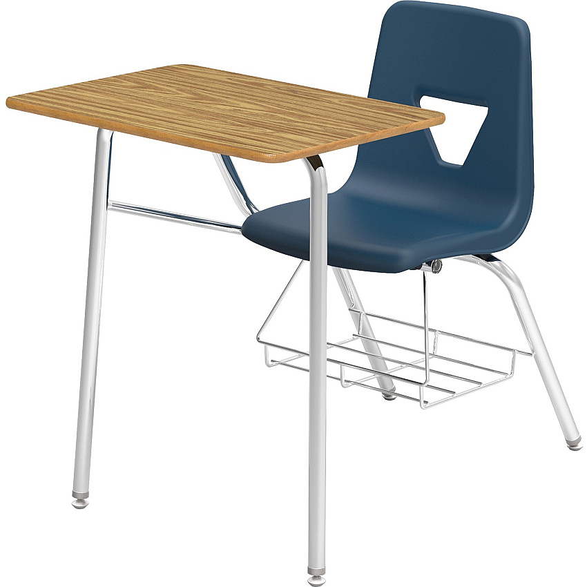 Lorell Student Chair/Desk Combo Desks Medium Oak Rectangle, High Pressure Laminate (HPL) Top - Four Leg Base - 4 Legs - 24" Table Top Width x 18" Table Top Depth - 31" Height - Classroom - Navy - Polypropylene - Tubular Steel Frame Material - 2 (LLR99914)