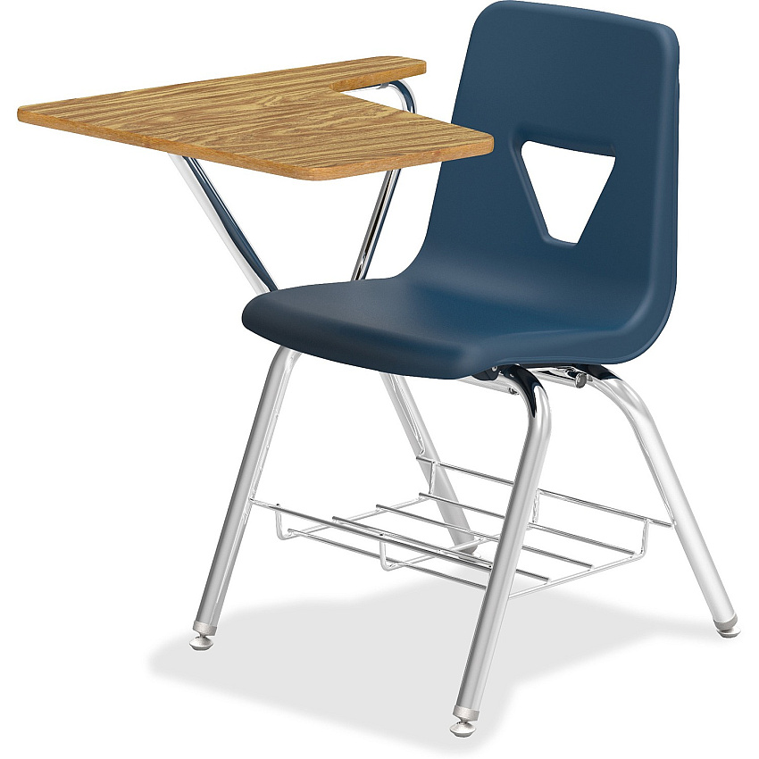 Lorell Writing Tablet Arm Student Desks Tubular Steel Frame Material - Four-legged Base - Navy, Oak - Polypropylene - Armrest - 2 / Carton (LLR99915)