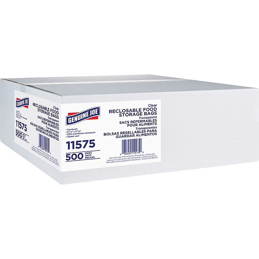 Genuine Joe Food Storage Bags Sandwich Size - 5.88" Length x 6.50" Width x 1.15 mil (29 Micron) Thickness - Zipper Closure - Clear - Food, Beef, Poultry, Seafood, Vegetables - 1 Box (GJO11575)