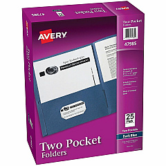 Avery® Letter Pocket Folder 8 1/2" x 11" - 40 Sheets Capacity - 2 Internal Pocket - Embossed Paper - Dark Blue - Embossed, Lightweight, Flexible - 25/Box - 5 / Carton (47985CT) Avery® Letter Pocket Folder 8 1/2" x 11" - 40 Sheets Capacity - 2 Internal Pocket - Embossed Paper - Dark Blue - Embossed, Lightweight, Flexible - 25/Box - 5 / Carton (47985CT)