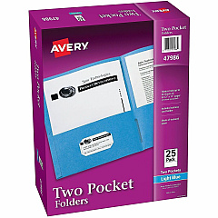 Avery® Letter Pocket Folder 8 1/2" x 11" - 40 Sheets Capacity - 2 Internal Pocket - Light Blue - Embossed - 25/Box - 5 / Carton (47986CT) Avery® Letter Pocket Folder 8 1/2" x 11" - 40 Sheets Capacity - 2 Internal Pocket - Light Blue - Embossed - 25/Box - 5 / Carton (47986CT)