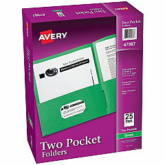 Avery® Letter Pocket Folder 8 1/2" x 11" - 40 Sheets Capacity - 2 Internal Pocket - Embossed Paper - Green - Embossed - 25/Box - 5 / Carton (47987CT) Avery® Letter Pocket Folder 8 1/2" x 11" - 40 Sheets Capacity - 2 Internal Pocket - Embossed Paper - Green - Embossed - 25/Box - 5 / Carton (47987CT)