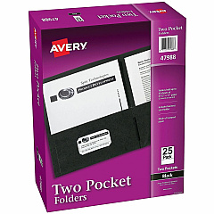 Avery® Letter Pocket Folder 8 1/2" x 11" - 40 Sheets Capacity - 2 Internal Pocket - Embossed Paper - Black - Embossed - 25/Box - 5 / Carton (47988CT) Avery® Letter Pocket Folder 8 1/2" x 11" - 40 Sheets Capacity - 2 Internal Pocket - Embossed Paper - Black - Embossed - 25/Box - 5 / Carton (47988CT)