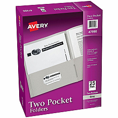 Avery® Letter Pocket Folder 8 1/2" x 11" - 40 Sheets Capacity - 2 Internal Pocket - Embossed Paper - Gray - Embossed - 25/Box - 5 / Carton (47990CT) Avery® Letter Pocket Folder 8 1/2" x 11" - 40 Sheets Capacity - 2 Internal Pocket - Embossed Paper - Gray - Embossed - 25/Box - 5 / Carton (47990CT)