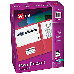Avery® Letter Pocket Folder 8 1/2" x 11" - 40 Sheets Capacity - 2 Internal Pocket - Embossed Paper - Assorted - Embossed - 25/Box - 5 / Carton (47993CT) Avery® Letter Pocket Folder 8 1/2" x 11" - 40 Sheets Capacity - 2 Internal Pocket - Embossed Paper - Assorted - Embossed - 25/Box - 5 / Carton (47993CT)