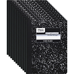 Mead Wide Ruled Composition Notebook 100 Sheets - Sewn - 7 1/2" x 9 3/4" Sheet Size - White Paper - Black Marble Cover - 12 / Carton (09910CT) Mead Wide Ruled Composition Notebook 100 Sheets - Sewn - 7 1/2" x 9 3/4" Sheet Size - White Paper - Black Marble Cover - 12 / Carton (09910CT)