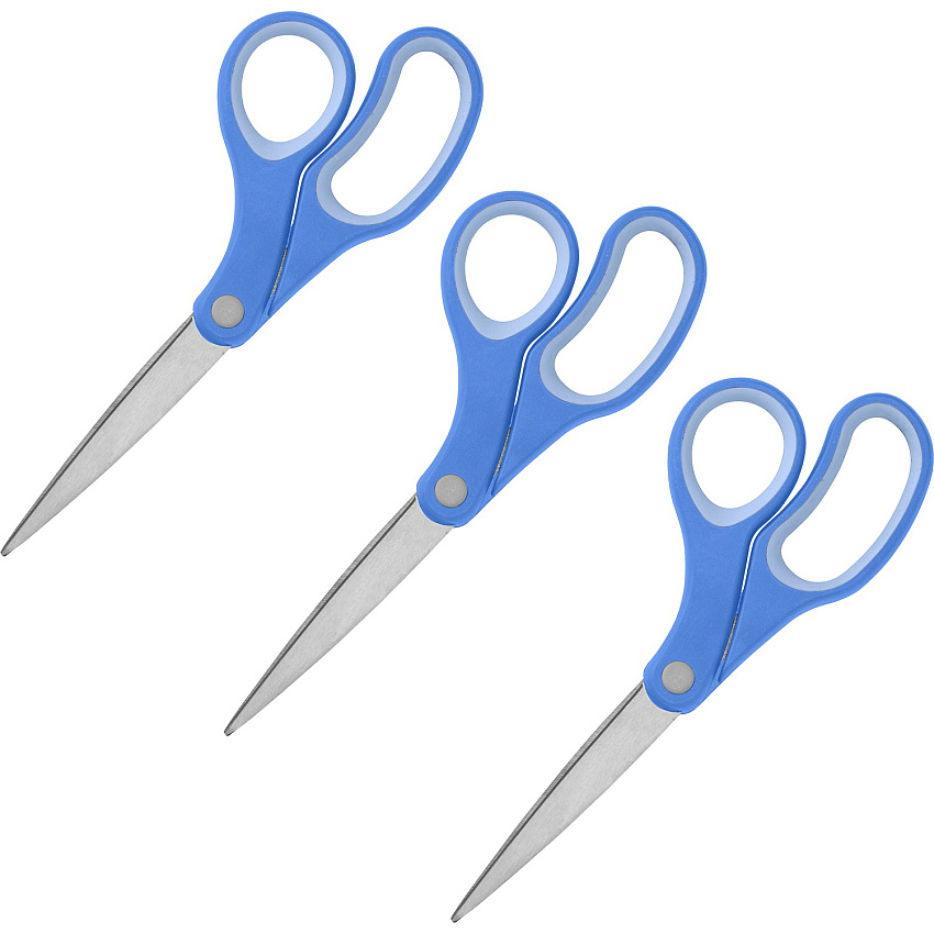 Sparco Bent Multipurpose Scissors 8" Overall Length - Bent - Stainless Steel - Blue - 3 / Bundle (39043BD)
