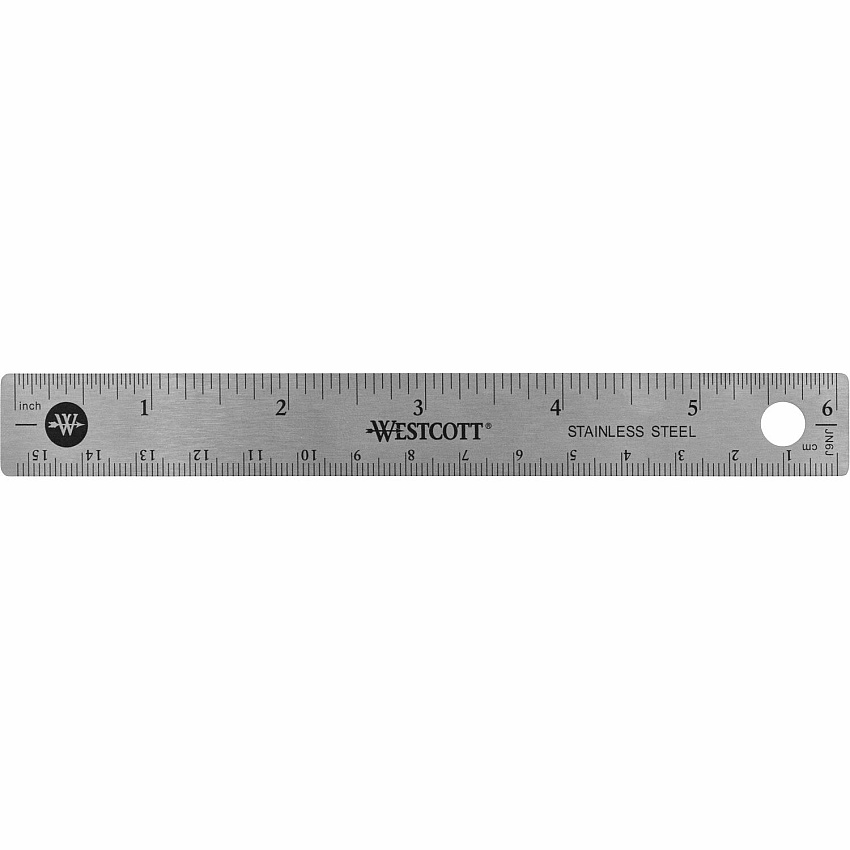 Westcott 6" Stainless Steel Rulers 6" Length x 0.7" Width - 1/16, 1/32 Graduations - Metric, Imperial Measuring System - Stainless Steel - Stainless Steel - 12 / Box (10414BX)