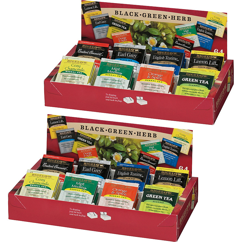 Bigelow&reg; Assorted Flavor Herbal Tea, Black Tea, Green Tea Bag 64/Box - 2 / Bundle (10568BD)
