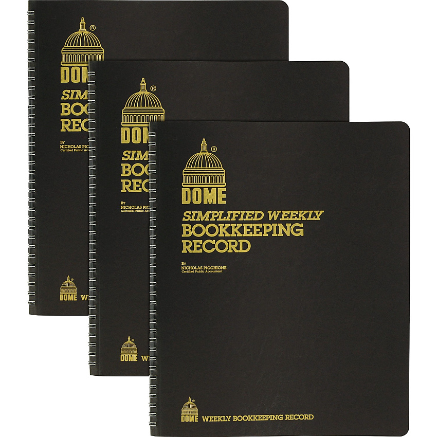 Dome Bookkeeping Record Book 128 Sheet(s) - Wire Bound - 8.75" x 11.25" Sheet Size - Brown Cover - Recycled - 3 / Bundle (600BD)