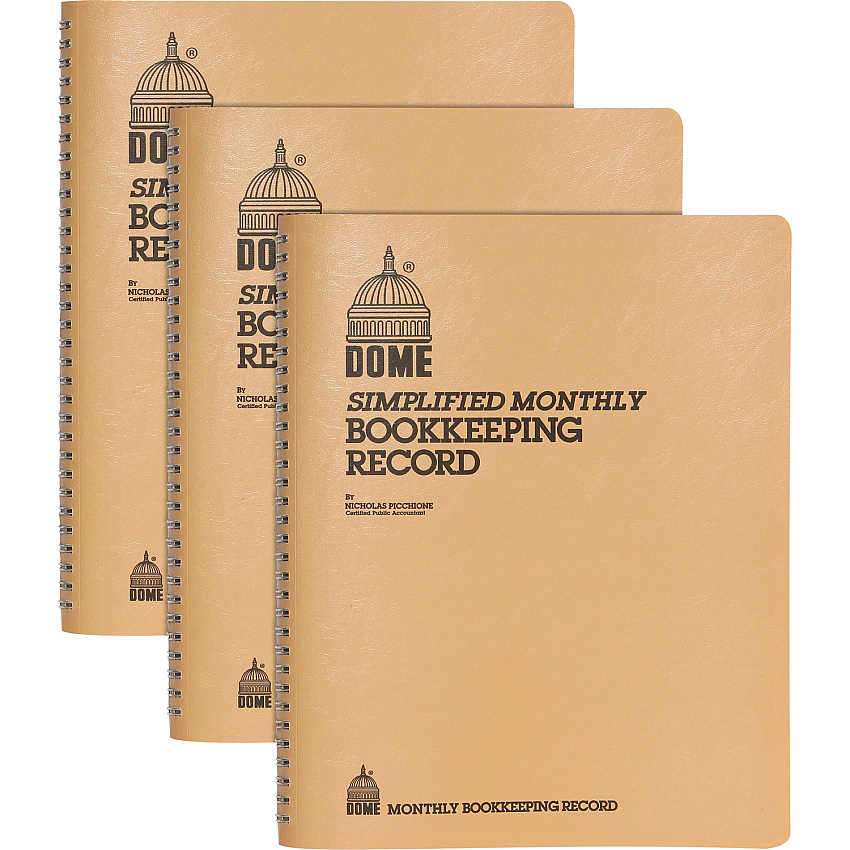 Dome Bookkeeping Record Book 128 Sheet(s) - Wire Bound - 8.75" x 11.25" Sheet Size - White Sheet(s) - Beige Cover - Recycled - 3 / Bundle (612BD)