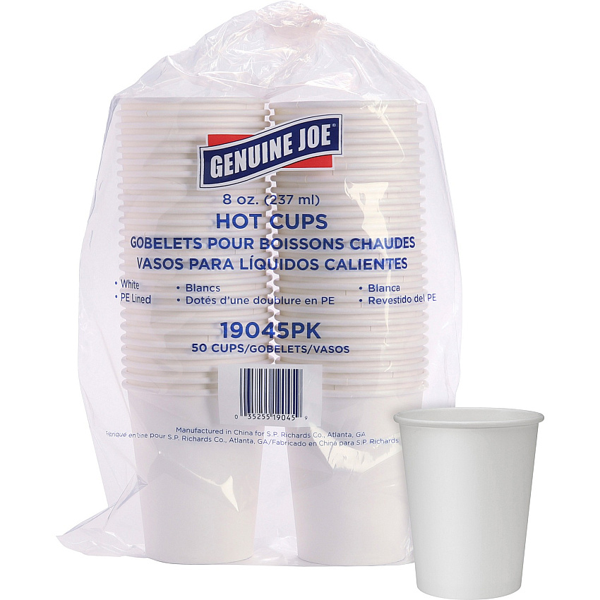 Genuine Joe 8 oz Disposable Hot Cups 8 fl oz - White - Polyurethane - Hot Drink, Hot Drink, Beverage - 50/Pack - 5 / Bundle (GJO19045BD)