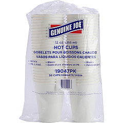 Genuine Joe 12 oz Disposable Hot Cups 12 fl oz - White - Polyurethane - Hot Drink, Beverage - 50/Pack - 5 / Bundle (GJO19047BD)