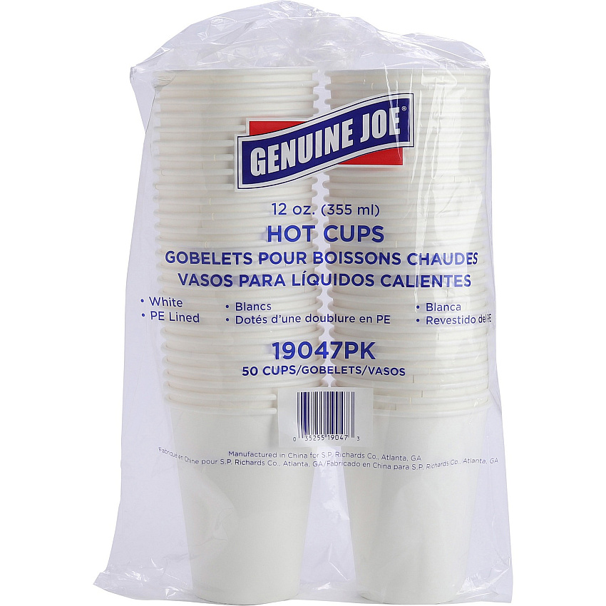 Genuine Joe 12 oz Disposable Hot Cups 12 fl oz - White - Polyurethane - Hot Drink, Beverage - 50/Pack - 5 / Bundle (GJO19047BD)