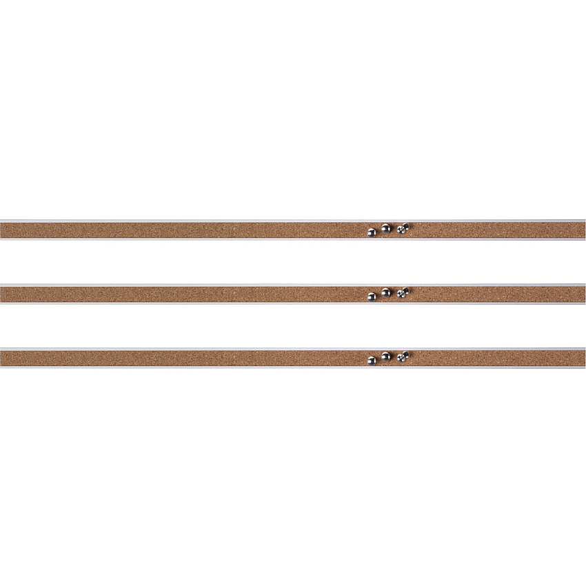 Lorell Cork Strip Bulletin Bars 18" Board Width - Cork Surface - Self-healing, Fade Resistant, Self-sealing - Anodized Aluminum Frame - 3 / Bundle (LLR49532BD)