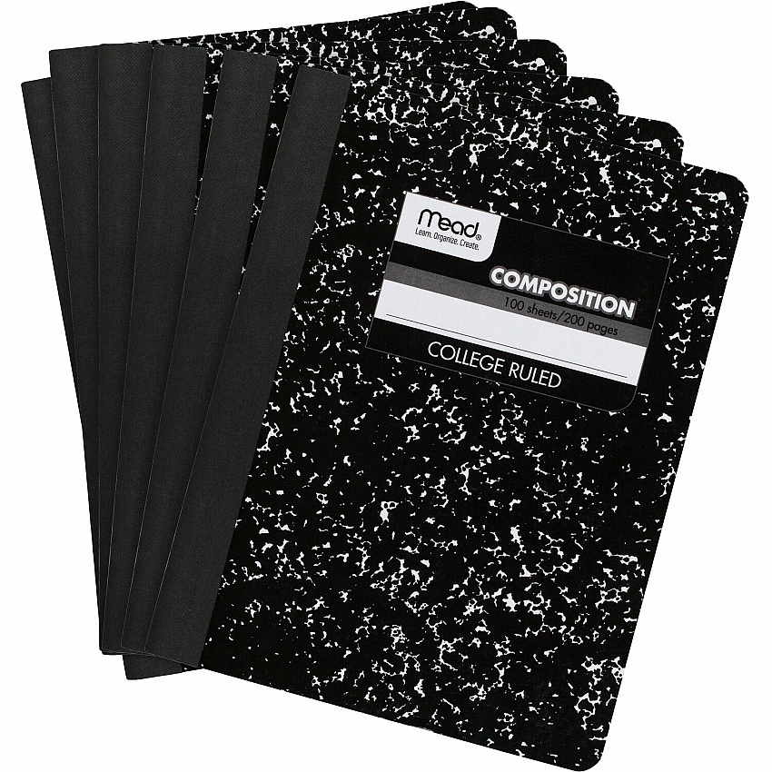 Mead Composition Book Sewn - 7 1/2" x 9 3/4" Sheet Size - White Paper - Black Marble Cover - 12 / Carton (09932CT)