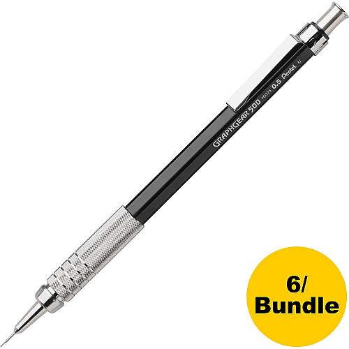 Pentel GraphGear 500 Mechanical Pencils 0.5 mm Lead - HB - Refillable - Black Barrel - 6 / Bundle (PG525ABD)