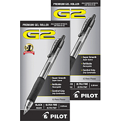 G2 Premium Gel Ink Retractable Pens 0.38 mm Ultra Fine Pen Point - Refillable - Retractable - Black Ink - Gel-based - Clear Barrel - 1 Dozen/Box - 2 / Bundle (31277BD)