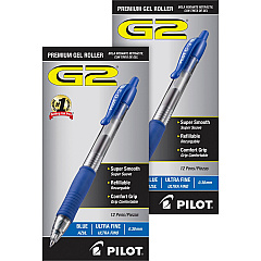 G2 Premium Gel Ink Retractable Pens 0.38 mm Ultra Fine Pen Point - Refillable - Retractable - Blue Ink - Gel-based - Clear Barrel - 1 Dozen/Box - 2 / Bundle (31278BD)