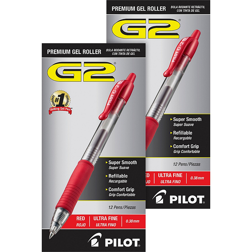 G2 Premium Gel Ink Retractable Pens 0.38 mm Ultra Fine Pen Point - Refillable - Retractable - Red Ink - Gel-based - Clear Barrel - 1 Dozen/Box - 2 / Bundle (31279BD)