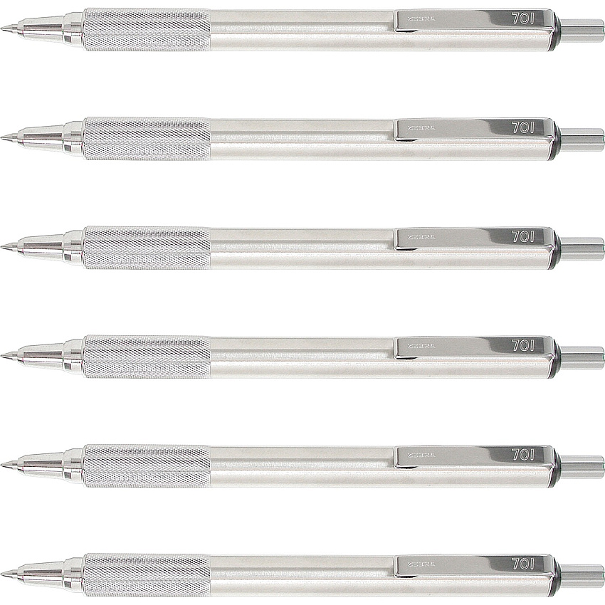 Zebra Pen STEEL 7 Series F-701 Retractable Ballpoint Pen 0.7 mm Pen Point - Refillable - Retractable - Black Ink - Stainless Steel Barrel - 6 / Box (29411BX)