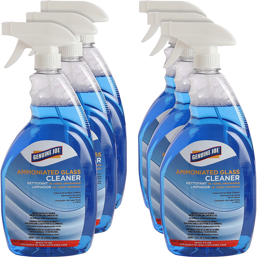 Genuine Joe Ammoniated Glass Cleaner For Hard Surface, Multipurpose - Ready-To-Use - Spray - 32 fl oz (1 quart) - Recommended For: Grease Remover, Smoke Film Remover, Smudge Remover - Blue - 6 / Carton (GJO99669CT)