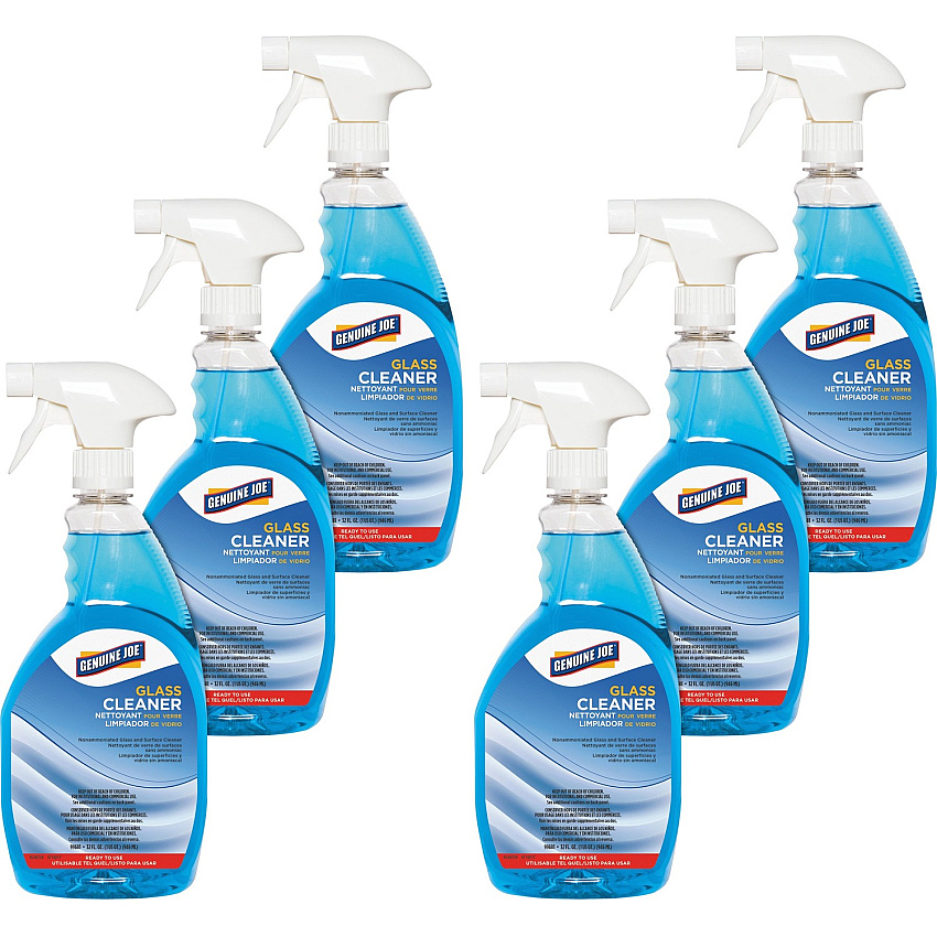 Genuine Joe Non-Ammoniated Glass Cleaner Ready-To-Use - 32 fl oz (1 quart) - Recommended For: Residue Remover - Non Ammoniated, Non-streaking - Blue - 6 / Carton (GJO99681CT)